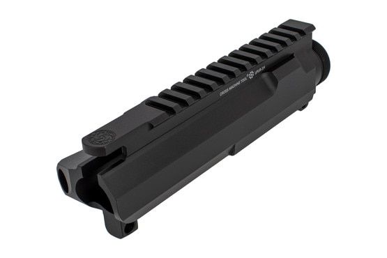The Cross Machine Tool UPUR-1H billet AR15 upper receiver features a black hardcoat anodized finish